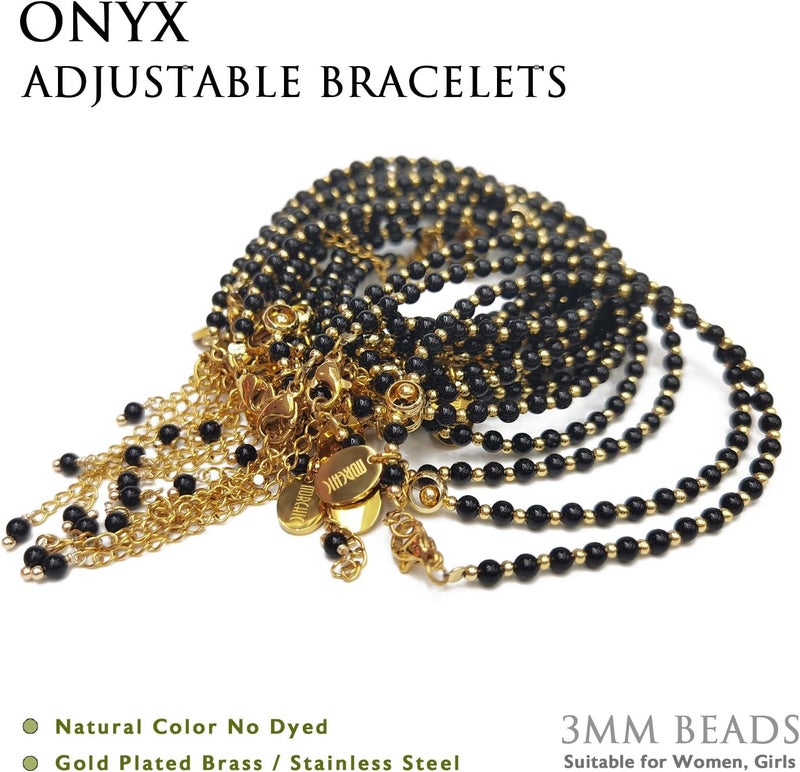 Morchic 3mm Tiny Beads Natural Gemstone Bracelet for Women, Adjustable 7.1" Energy Gem Charm Jewelry, Dainty Handmade Birthday Gift - Image 3